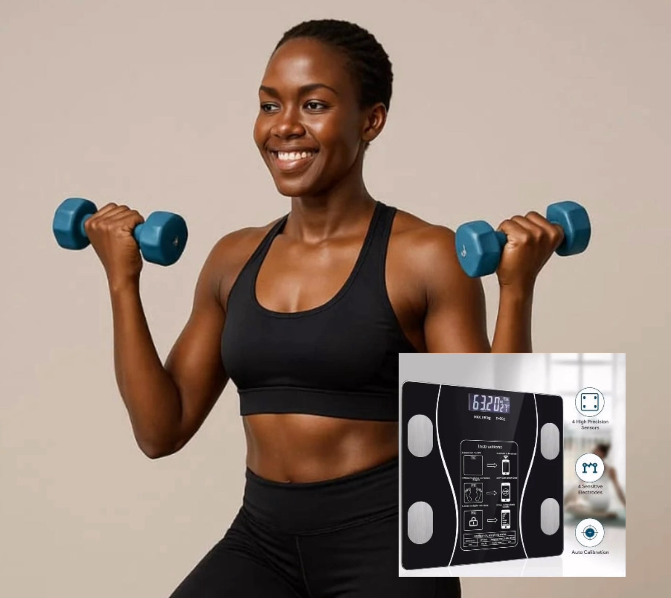 Ministepper(including resistance bands)+ Smart BMI weight scale + A pair of 2 kg dumbells.